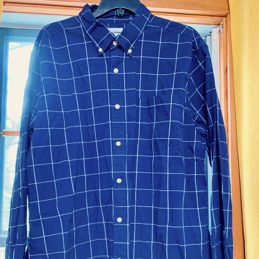Sonoma Blue and white checkered plaid long-sleeve button down shirt